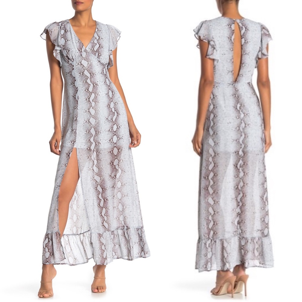 Know One Cares Snakeskin Print V-Neck Maxi Dress